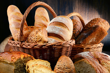 Composition with variety of baking products on wooden table