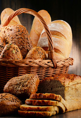 Composition with variety of baking products on wooden table