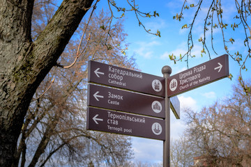 Tourist Information Sign. In ukrainian and english.