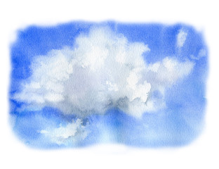 Watercolor sky with cloud. Hand painted nature illustration. For design, print or background