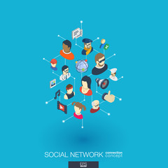 Society integrated 3d web icons. Digital network isometric interact concept. Connected graphic design dot and line system. Abstract background for social media, people communication. Vector Infograph