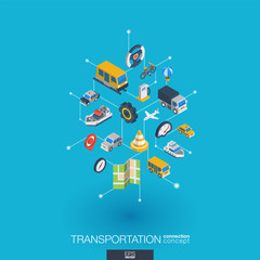 Obraz na płótnie Canvas Transportation integrated 3d web icons. Digital network isometric interact concept. Connected graphic design dot and line system. Abstract background for traffic, navigation service. Vector Infograph