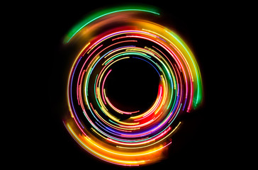 Neon lights texture with black empty copy space inside.