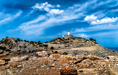Lighthouse at Cape Formentor in the Coast of North Mallorca in Spain ( Balearic Islands )