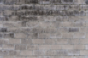 White withered brick wall with moss