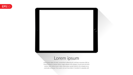 Tablet computer, mobile, mockup composition isolated on white background with blank screen. Front view black tablet realistic vector illustration for printing and web element.