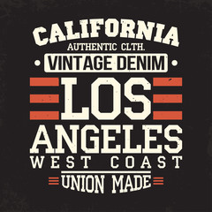 California Los Angeles t-shirt graphics. Vintage denim typography, t-shirt graphics, poster, banner, textile, apparel. Vector