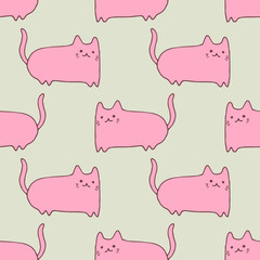 Seamless pattern with cats.Vector cute kawaii illustration. Hand drawn japanese kawaii style sketch, abstract imaginary creature