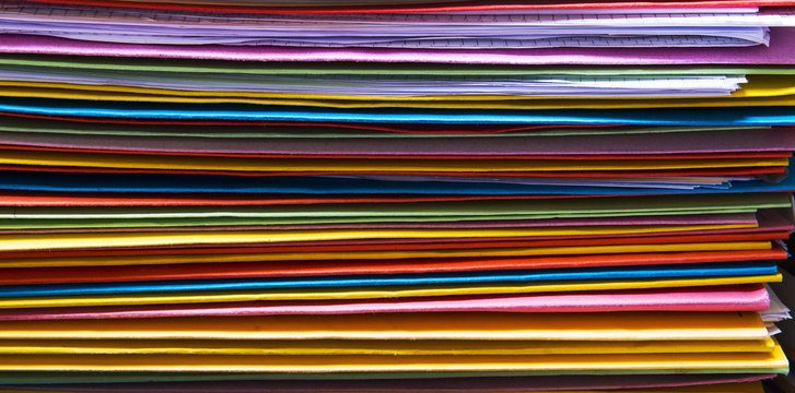 Colorful office folders unsorted