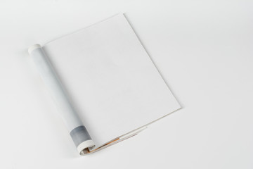 Mock-up magazine or catalog on white table. Blank page or notepad on neutral background. Blank page...