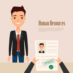 Business man character. Job interview concept vector flat design.