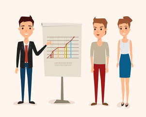 business teamwork presenting business graph. people character at office work.