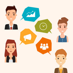 business teamwork talking infographic. people icon flat design.