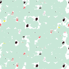 Seamless spotted abstract pattern. Hand painted texture in mint, black, pink dots on a white background. Background for textile or book covers, manufacturing, wallpapers, print, gift wrap.