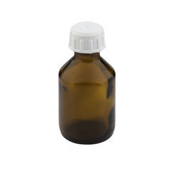 Bottle of medicine brown without label, isolated on white background