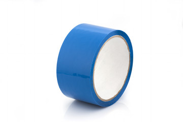 Blue roll of duct tape, isolated on white background.