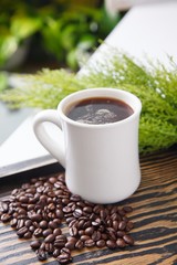 hot coffee on beans