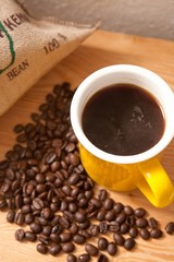 hot coffee on beans