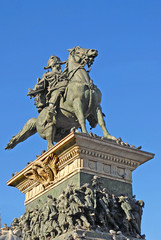 Fototapeta premium Equestrian statue of Victor Emanuel II king in Milan Dome square. 