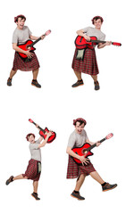 Scotsman playing guitar isolated on white
