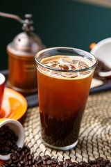 ice coffee on wooden table