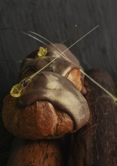 Eclair with golden caramel