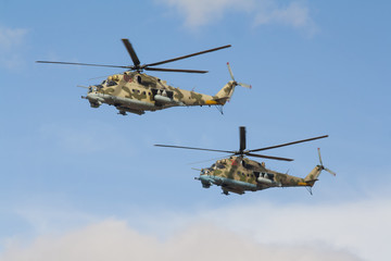 two russian war helicopters
