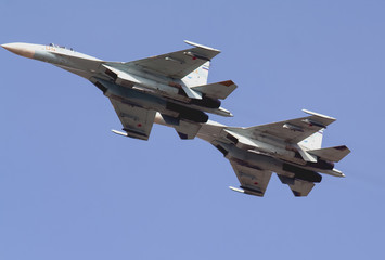 Fototapeta na wymiar two russian fighters su-27