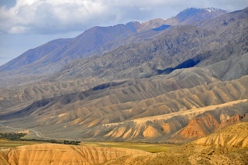 Landscape of Kyrgystan around Son Kul lake
