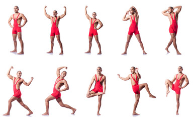 Young wrestler isolated on the white