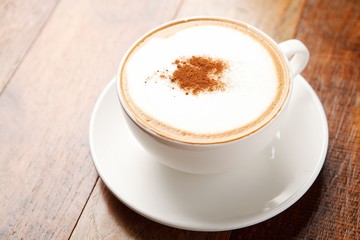 A cup of cappuccino on wooden table, 카푸치노