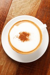 A cup of cappuccino on wooden table, 카푸치노