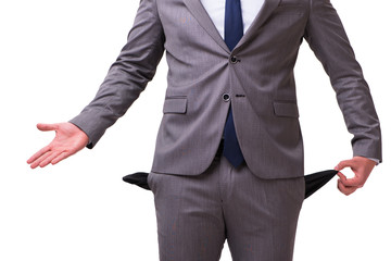 Bankrupt businessman isolated on white background