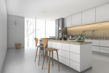 3d rendering minimal kitchen bar with dining zone