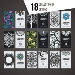 Set of vector design templates. Business card with floral circle ornament and doodle elements. Mandala style.