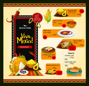 Mexican menu vector template for restaurant