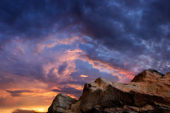 Sunset and rock