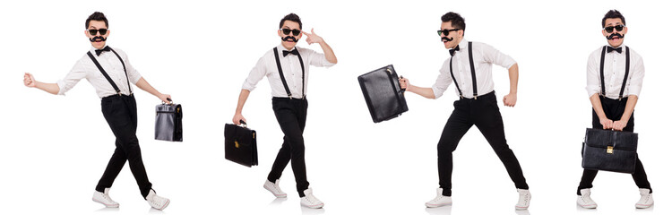 Young man with briefcase isolated on white