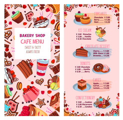 Menu vector template for bakery shop desserts