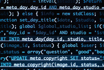 Script code on monitor, closeup. Software development concept