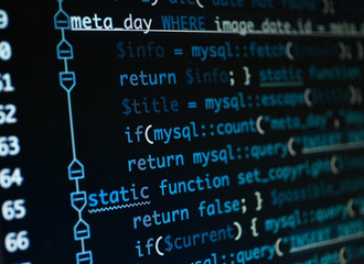 Script code on monitor, closeup. Software development concept