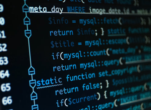 Script code on monitor, closeup. Software development concept
