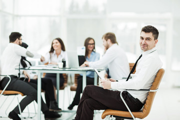 financial Manager background business meeting business partners.