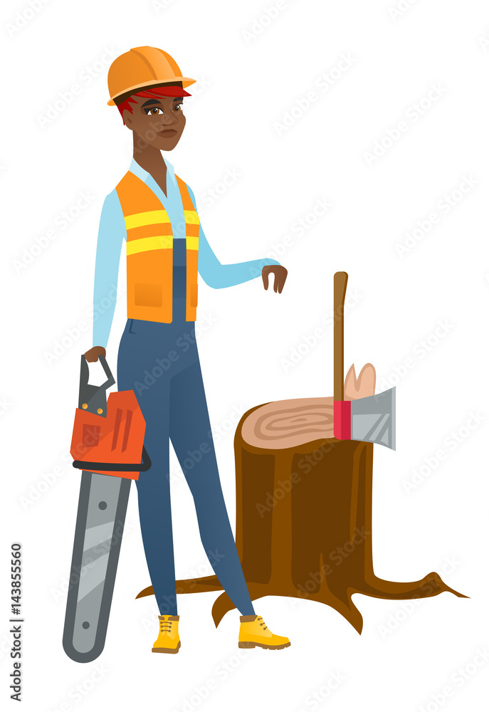 Wall mural Lumberjack with chainsaw vector illustration.