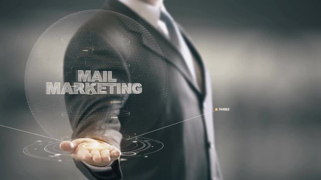 Mail Marketing with hologram businessman concept