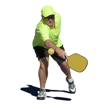 Isolated Male Pickleball Player Hitting Ball
