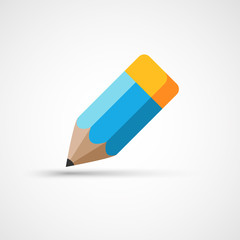 Pencil with rubber. Vector icon. 