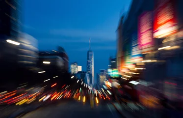 Foto op Plexiglas Abstract night lights of a busy street scene in Manhattan New York City © deberarr