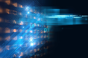 business and learning icon  on blue technology background