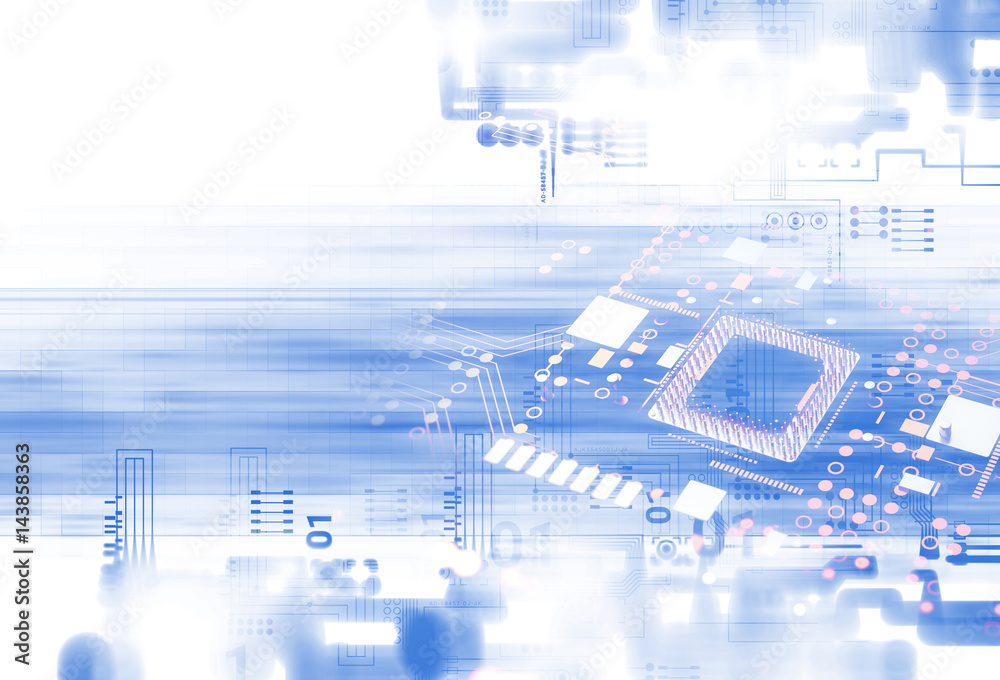 Poster 3d rendering of futuristic blue circuit board